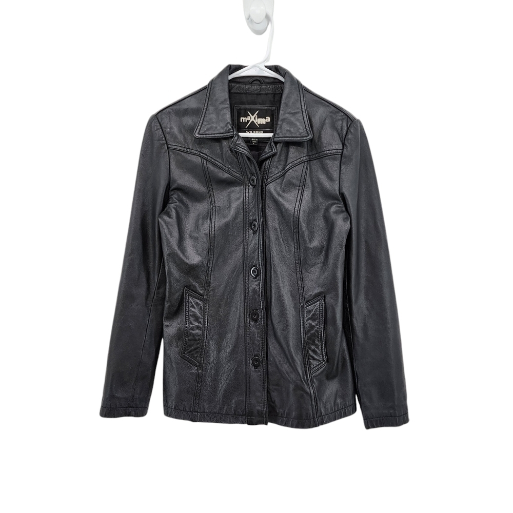 Maxima Wilsons Women's 100% Leather Button Front Moto Jacket Bikercore- S